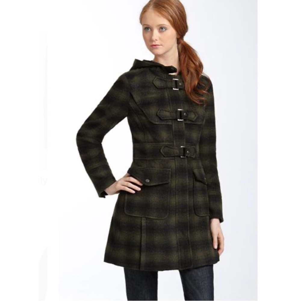 Steve Madden Plaid Brushed
Wool Snap Toggle Coat |